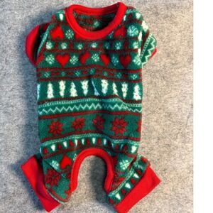 Hotel Doggy XS Christmas Fair Isle Fleece Dog Pajamas Red Green Hearts DP00137